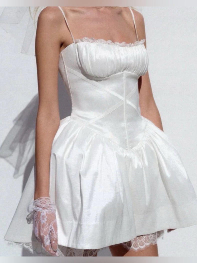 $429 Nwot For Love And Lemons âEvelynâ Mini Taffeta Dress In White Sz Small